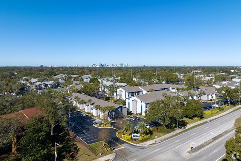 an aerial view of a neighborhood of houses and trees