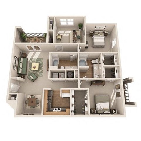 a 3d drawing of a floor plan of a house