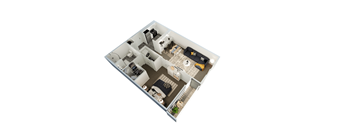 a floor plan of a house with a bedroom and a living room