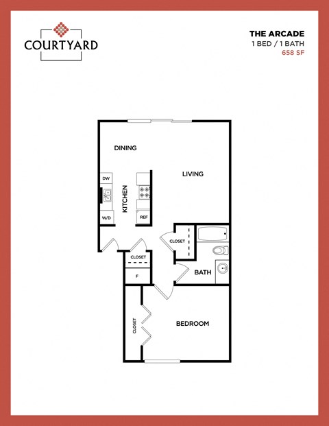 a floor plan of the arcadia 1 bed 1 bath