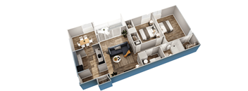 a 3d floor plan of a home with a bedroom and a living room