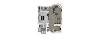 a floor plan of a studio apartment with a bedroom and a living room
