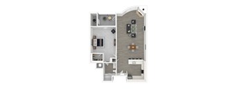 a floor plan of a studio apartment with a bedroom and a living room
