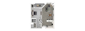 a floor plan of a studio apartment with a bedroom and a living room