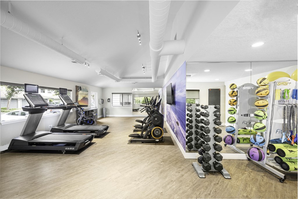 the gym at the enclave at woodbridge apartments in sugar land, tx