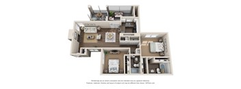 a spacious two bedroom apartment with a large living room and kitchen with a dining area and a