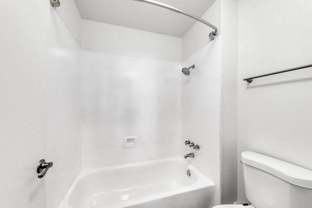 a bathroom with a toilet and a bathtub