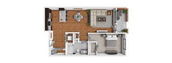 A person is standing in a living room with a couch, a coffee table, and a television.