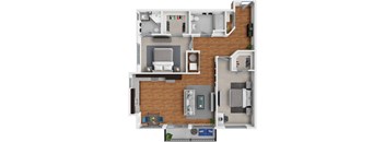 A floor plan of a house with a kitchen, living room, and bathroom.