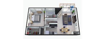 a floor plan of a house with a bedroom and a living room
