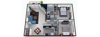 a 3d drawing of a floor plan with a bedroom and living room