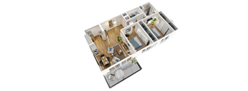 a 3d floor plan of a house