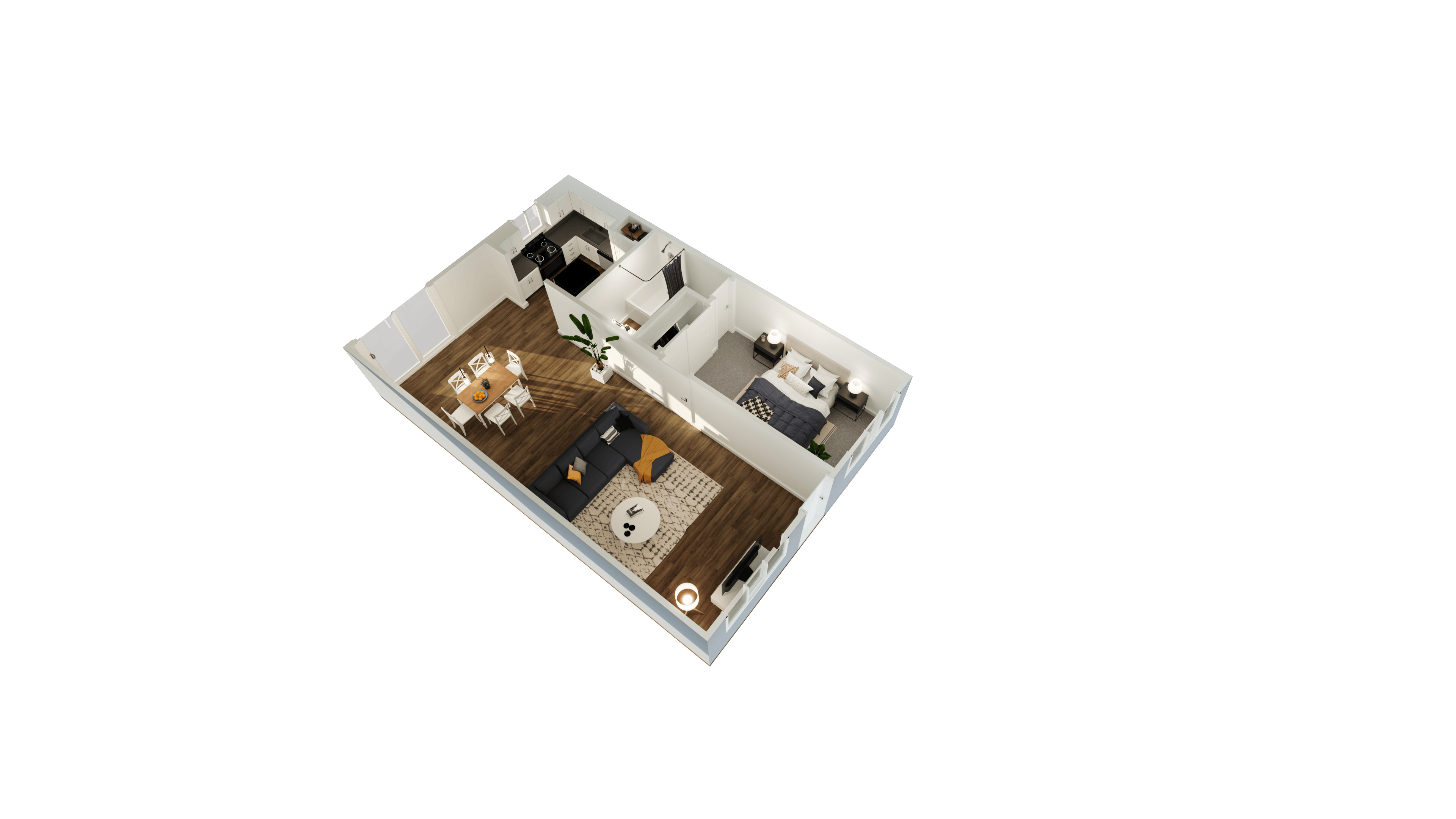a floor plan of a house with a bedroom and a living room