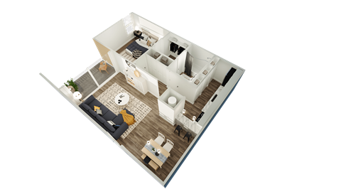 a floor plan of a house with a bedroom and a living room