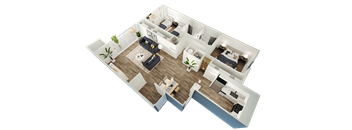 a 3d floor plan of a home with a bedroom and a living room