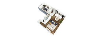 a floor plan of a house with a bedroom and a living room