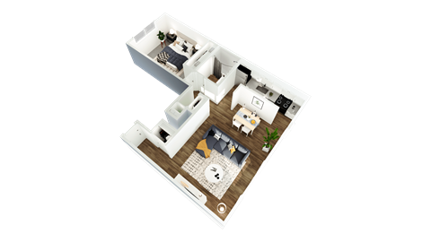 a floor plan of a house with a bedroom and a living room