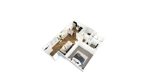 a floor plan of a house with a bedroom and a living room