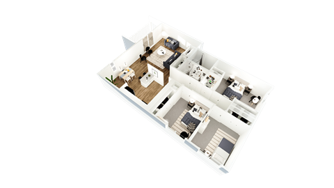 a 3d floor plan of a house