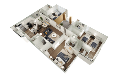 a 3d floor plan of a house