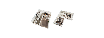 the bedrooms of the apartments are arranged to show the floor plans