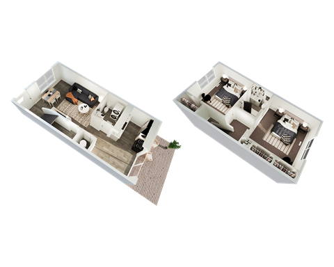 the bedrooms of the apartments are arranged to form a floor plan