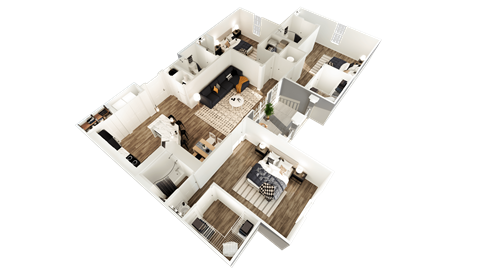 a 3d floor plan of a house
