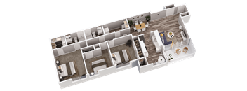 a 3d floor plan of a house with a bedroom and a living room