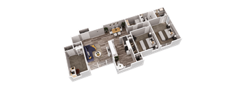 a 3d floor plan of a house with a bedroom and a living room