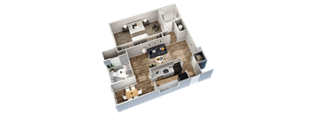 a 3d floor plan of a house with a bedroom and a living room