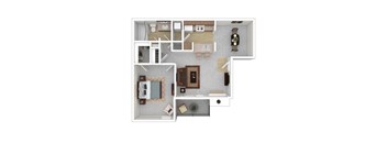 a stylized floor plan with a bedroom and living room
