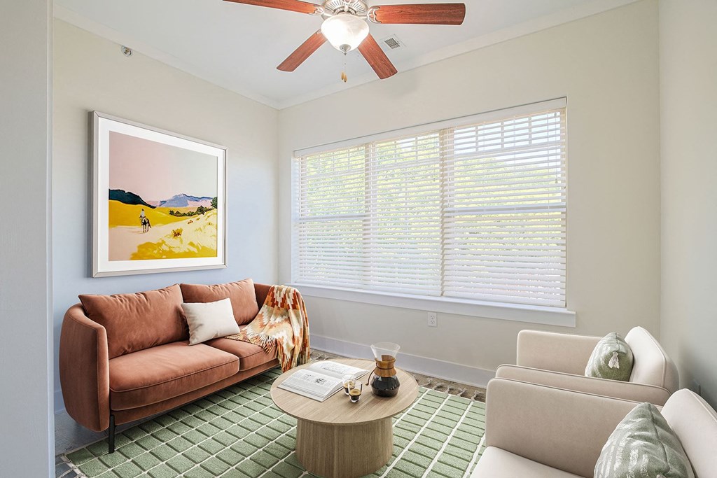 a living room with a couch and a coffee table