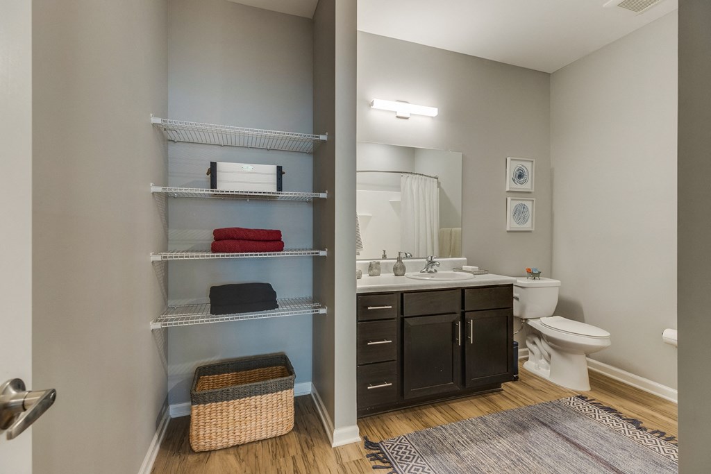 a bathroom with a sink and toilet and a mirror