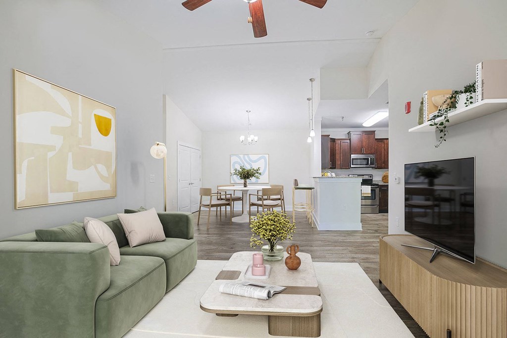 a living room with a couch and a coffee table