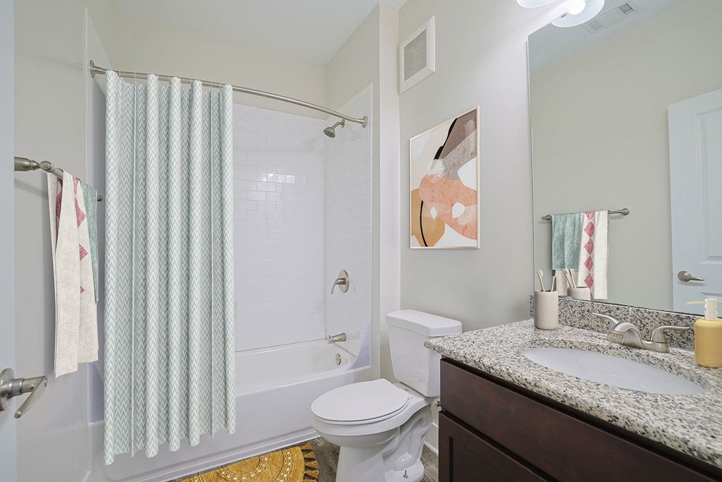 a bathroom with a shower toilet and sink