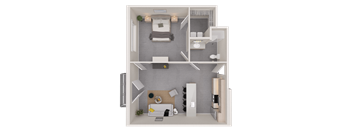a 3d rendering of a bedroom floor plan of a 2100 sq ft apartment