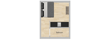 a floor plan of a bathroom with a stove and a door