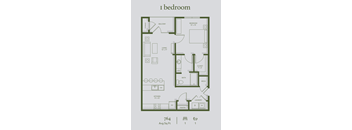 floor plan of the 1 bedroom apartment