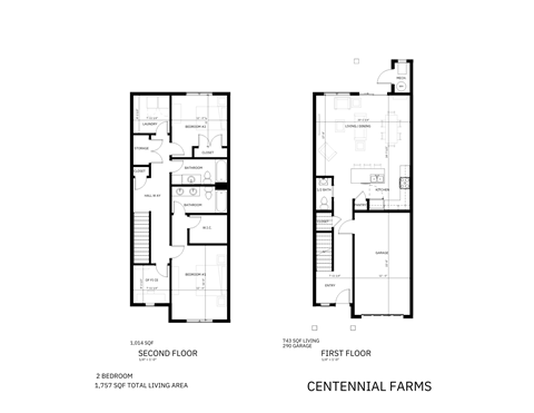 A black and white image of two floor plans for a house.