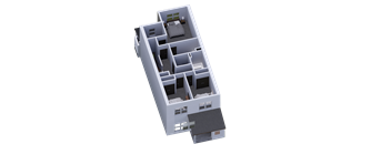 a 3d rendering of a house with a floor plan and a roof