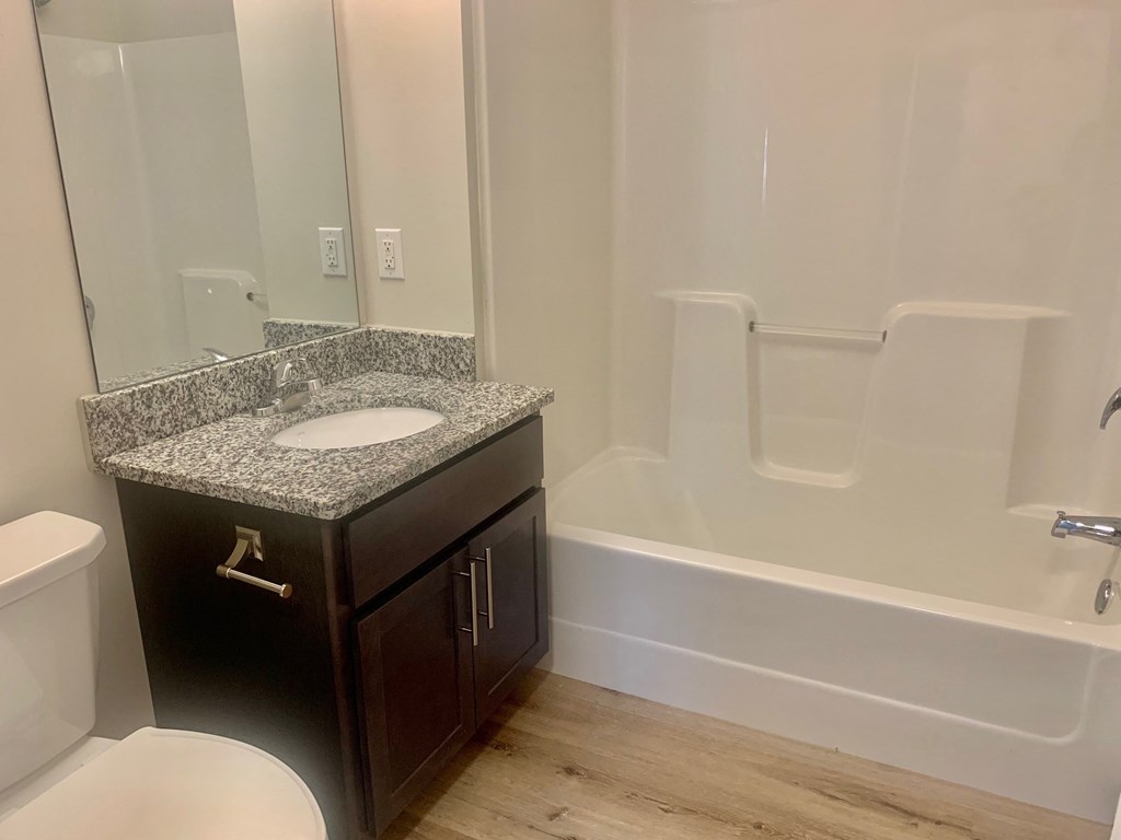 a bathroom with a sink toilet and bathtub