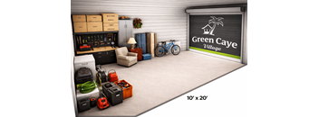 A storage room with a sign that says Green Cayne Village.