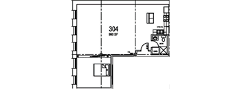 floor plan of a small house with a kitchen and a living room