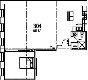 floor plan of a small house with a kitchen and a living room