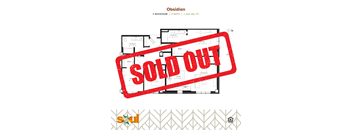 a red sold out sign in front of a house sold out