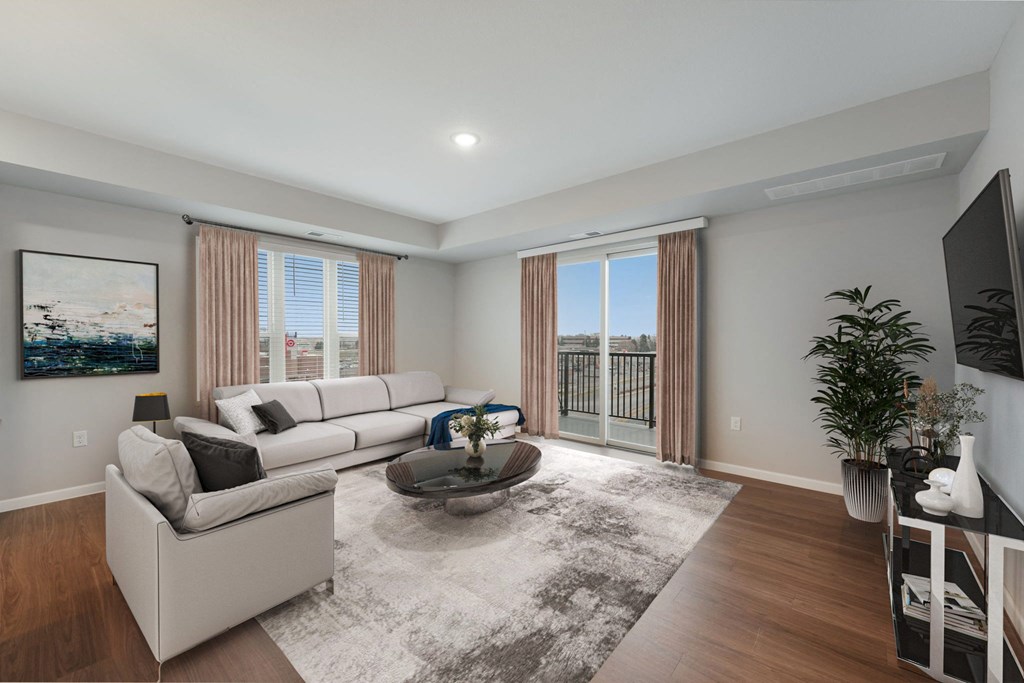a living room with two couches and a coffee table