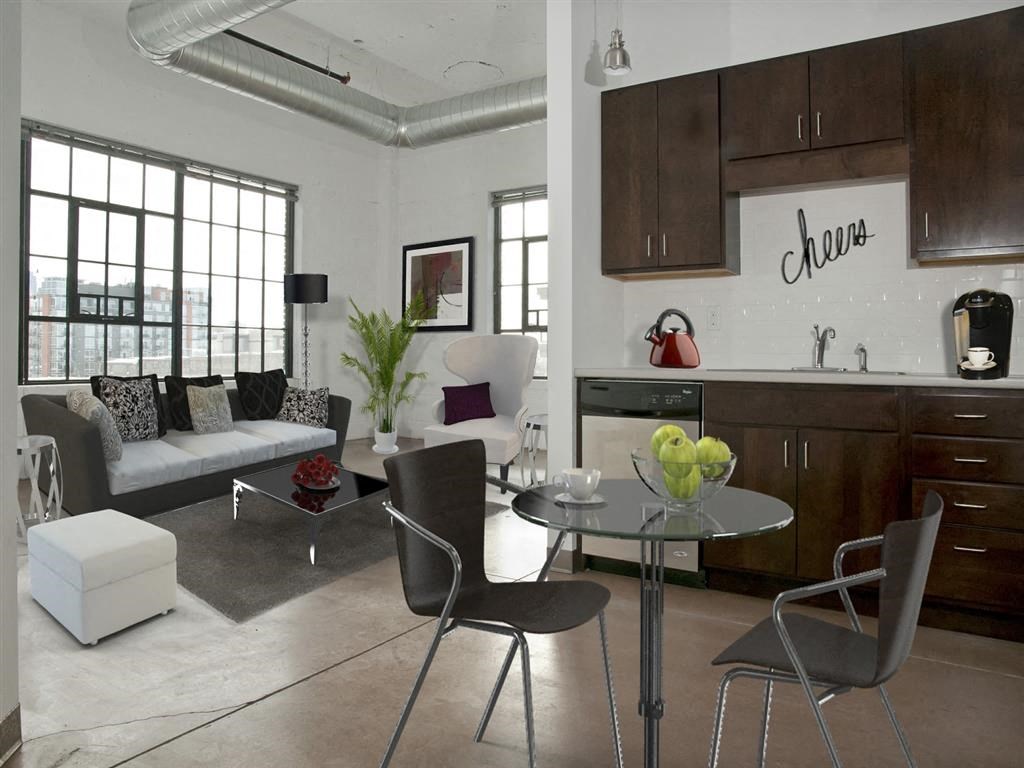 Furnished living room and dining room