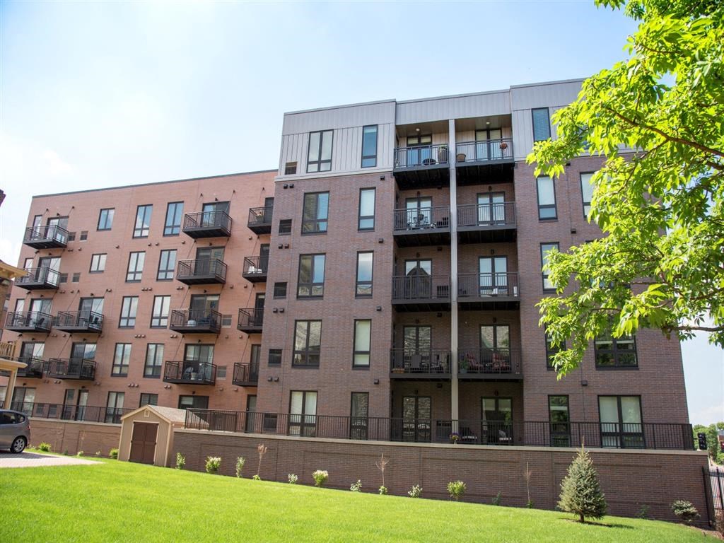 Exterior of brick apartment building