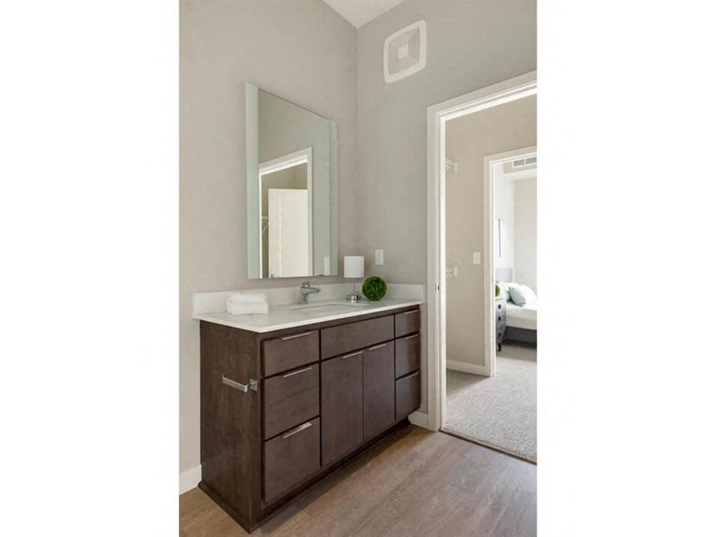 Bathroom with vanity and mirror