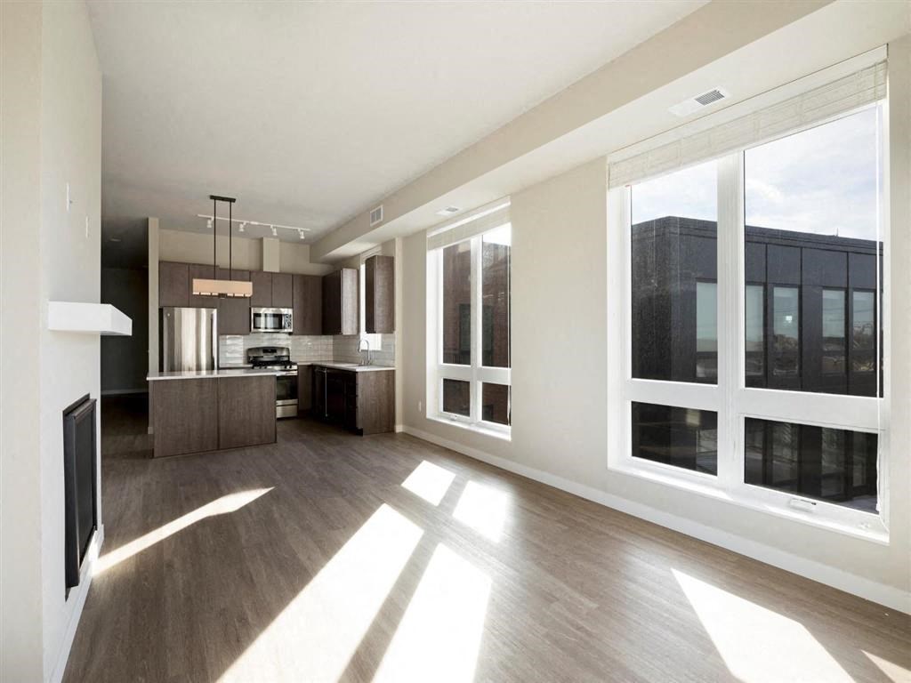 Light filled living room and kitchen